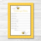 Yellow & Grey Bumble Bee Printable Baby Shower Wishes For Baby Advice Cards #A359
