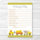 Yellow Construction Trucks Printable Baby Shower Wishes For Baby Advice Cards #A117