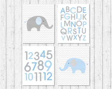 Blue Chevron Elephant Printable Nursery Wall Art #A187