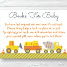 Yellow Construction Trucks Printable Baby Shower Book Request Cards #A117