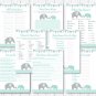 Mint Green & Grey Chevron Elephant Baby Shower Games Pack - 8 Printable Games #A375