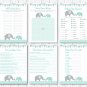 Mint Green & Grey Chevron Elephant Baby Shower Games Pack - 8 Printable Games #A375