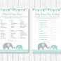 Mint Green & Grey Chevron Elephant Baby Shower Games Pack - 8 Printable Games #A375