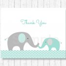 Mint Green & Grey Chevron Elephant Thank You Card Printable #A375