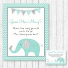 Mint Green & Grey Chevron Elephant Baby Shower "Guess How Many?" Game Cards #A375