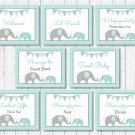 Mint Green & Grey Chevron Elephant Baby Shower Table Signs - 8 Printable Signs #A375