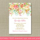 Fall Floral Autumn Flowers Printable Baby Shower Invitation Editable PDF #A401