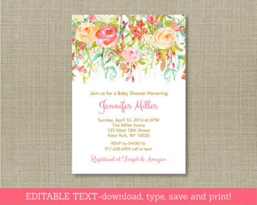 Fall Floral Autumn Flowers Printable Baby Shower Invitation Editable PDF #A401