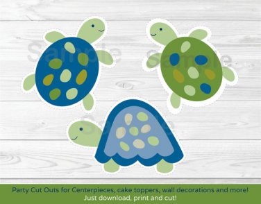 Sea Turtles Under The Sea Reef Turtles Party Cutouts Decorations Printable #A144