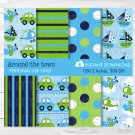 Transportation Vehicles Car Airplane Sailboat Helicopter Digital Paper #A143