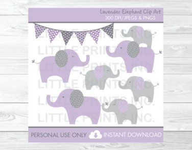 Lavender Polka Dot Jungle Elephant Clipart #A242