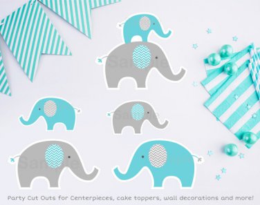Teal Chevron Elephant Party Cutouts Decorations Printable #A374