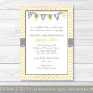Modern Yellow Chevron Printable Baby Shower Invitation Editable PDF #A356