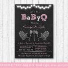 Pink Chalkboard BaByQ BBQ Printable Baby Shower Invitation Editable PDF #A366