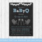 Blue Chalkboard BaByQ Coed BBQ Printable Baby Shower Invitation Editable PDF #A402