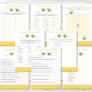 Bumble Bee Yellow & Blue Baby Shower Games Pack - 8 Printable Games #A134