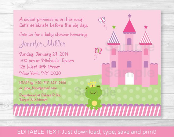 Princess Frog Pink Castle Printable Baby Shower Invitation Editable PDF #A209
