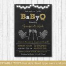 Gold Chalkboard BaByQ Coed BBQ Printable Baby Shower Invitation Editable PDF #A403