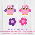 Pink & Purple Owl Party Cutouts Decorations Printable #A133