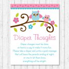 Pink Woodland Owl Diaper Thoughts Late Night Diaper Baby Shower Game #A162