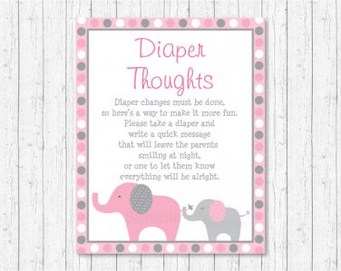 Pink & Gray Elephants Diaper Thoughts Late Night Diaper Baby Shower Game #A160