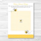 Yellow & Grey Bumble Bee Gender Neutral Printable Baby Shower Bingo Cards #A359
