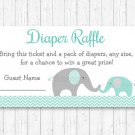 Mint Green & Grey Chevron Elephant Printable Baby Shower Diaper Raffle Tickets #A375