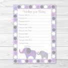 Lavender Polka Dot Elephant Printable Baby Shower Wishes For Baby Advice Cards #A242