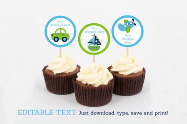 Transportation Vehicles Car Plane Cupcake Toppers Party Favor Tags Editable PDF #A143