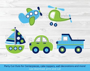 Transportation Vehicles Car Airplane Boat Party Cutouts Decorations Printable #A143