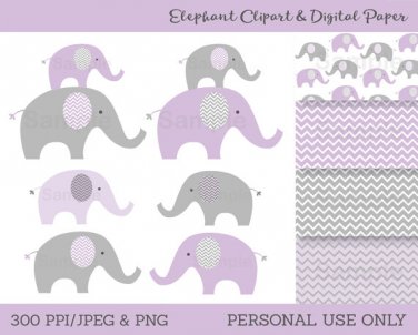 Purple Chevron Elephant Chevron Pattern Clipart & Digital Paper #A184