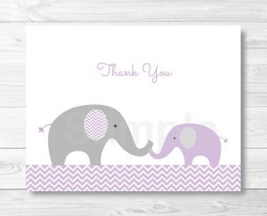 Purple Chevron Elephant Thank You Card Printable #A184