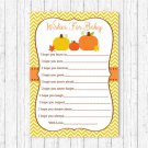 Pumpkin Chevron Orange Yellow Printable Baby Shower Wishes For Baby Advice Cards #A400