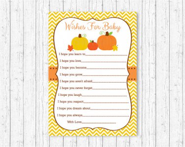 Pumpkin Chevron Orange Yellow Printable Baby Shower Wishes For Baby Advice Cards #A400
