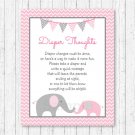 Pink Chevron Elephant Diaper Thoughts Late Night Diaper Baby Shower Game #A186