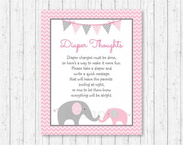 Pink Chevron Elephant Diaper Thoughts Late Night Diaper Baby Shower Game #A186