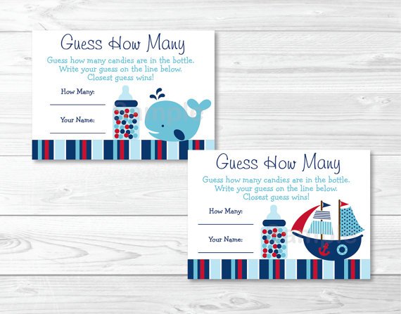 Pirate Ship Nautical Whale Printable Baby Shower "Guess How Many?" Game ...