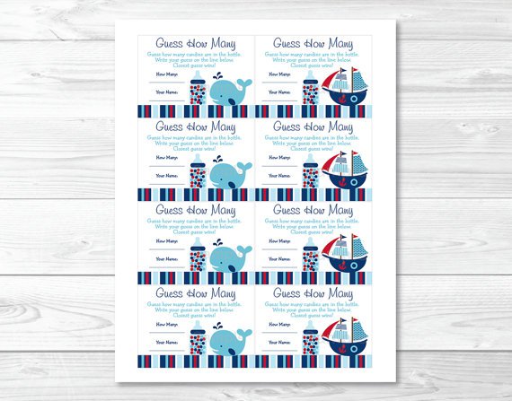 Pirate Ship Nautical Whale Printable Baby Shower "Guess How Many?" Game ...