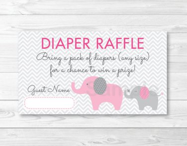 Pink Elephant Chevron Mom & Baby Printable Baby Shower Diaper Raffle Tickets #A246