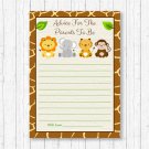 Cute Jungle Safari Animals Printable Baby Shower Mommy Advice Cards #A398
