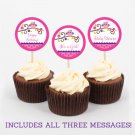 Girl Owl Blossom Pink & Purple Printable Cupcake Toppers Party Favor Tags #A133
