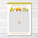 Yellow Construction Trucks Printable Baby Shower Bingo Cards #A117