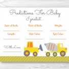Yellow Construction Trucks Baby Shower Baby Predictions Game Cards Printable #A117