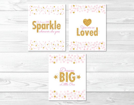 Blush Pink & Gold Glitter Dream Big Little One Printable Nursery Wall Art #A368