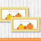 Pumpkin Chevron Gender Neutral Buffet Tent Cards & Place Cards Editable PDF #A400