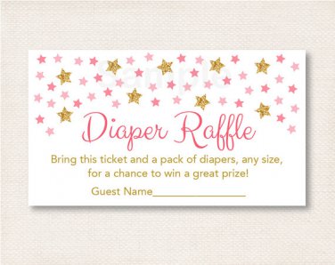 Twinkle Star Pink & Gold Printable Baby Shower Diaper Raffle Tickets #A358