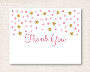 Twinkle Star Pink & Gold Thank You Card Printable #A358
