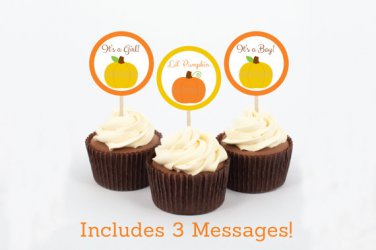 Pumpkin Chevron Gender Neutral Cupcake Toppers Party Favor Tags Printable #A400