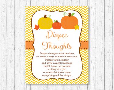 Pumpkin Chevron Printable Diaper Thoughts Late Night Diaper Baby Shower Game #A400