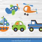 Transportation Vehicles Car Sailboat Plane Printable Party Cutouts Decorations #A111